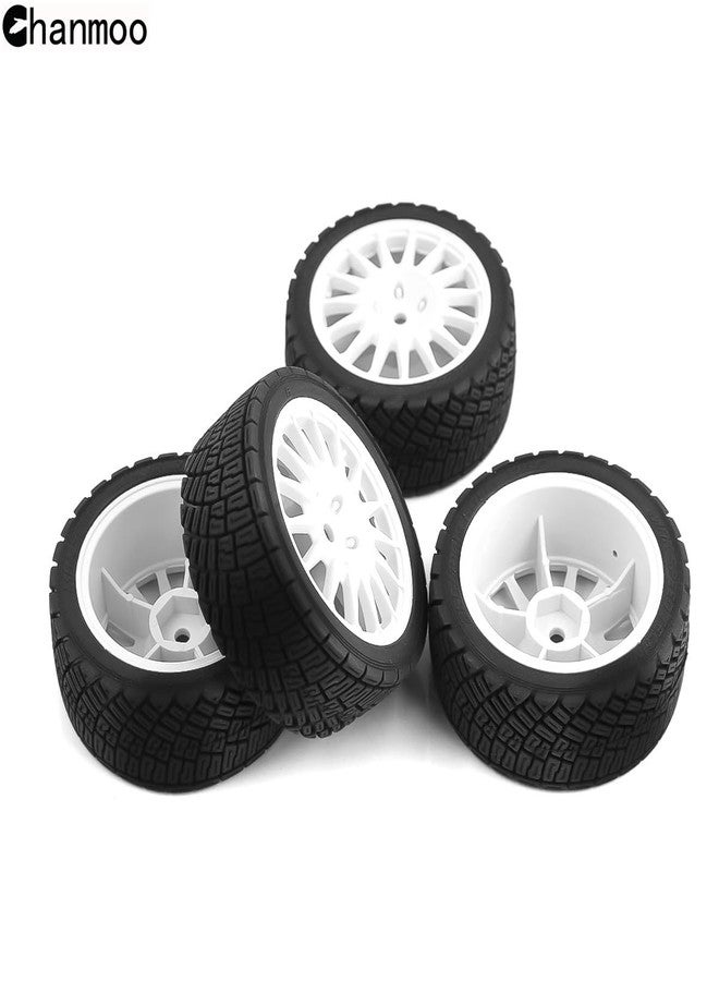 Chanmoo 1/10 RC Rally Car Tires 12mm Hex Plastic Wheels Rims & On Road Tyres for 1/10 Scale RC Rally Racing Car Tamiya XV01 XV02 TA06 TT01 TT02 PTG2 144001 A959 HPI KYOSHO RC On-Road Car 4PCS (White) - Image 3